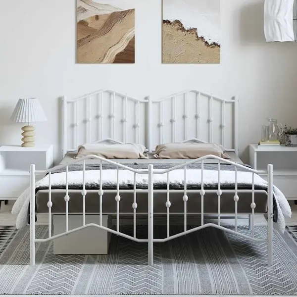 Vidaxl - Metal Bed Frame Without Mattress With Footboard White 135x190cm thumbnail