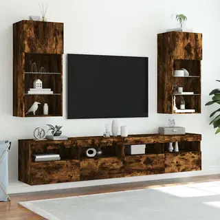 Vidaxl - Tv Cabinets With Led Lights 2 Pcs Smoked Oak 40.5x30x90 Cm