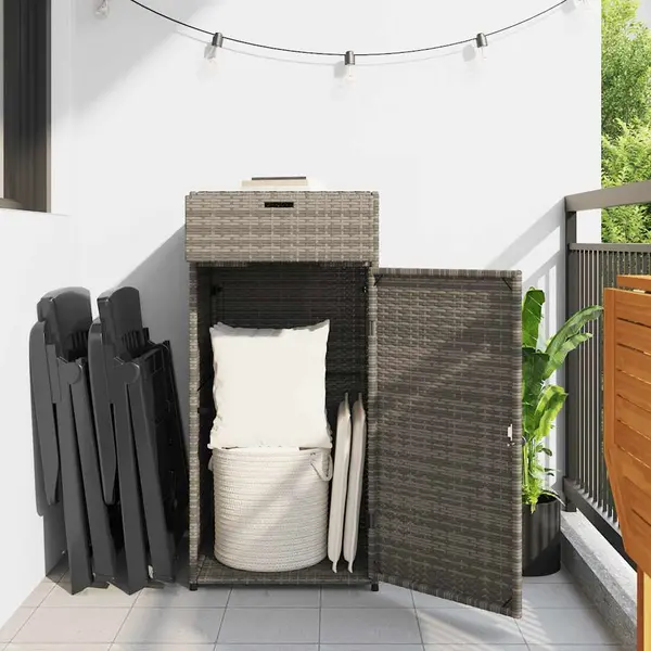 VidaXL Grey Garden Storage Cabinet With Poly Rattan Material - Durable Outdoor Box Cupboard For Furniture Cushions & Gardening Supplies thumbnail