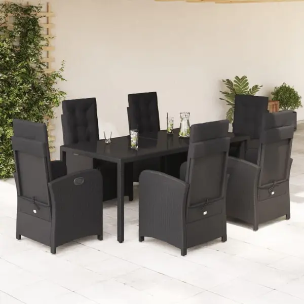 7-tlg. Garten-essgruppe Mit Kissen Schwarz Poly Rattan Vidaxl thumbnail