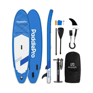 LifeGoods Sup Board All-round Compact - 100 Kg Belastbarkeit - Aufblasbar - Komplettes Sup Paket - Blau