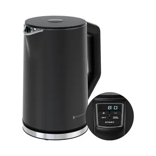 KitchenBrothers Wasserkocher - Elektrisch - 1, 5L - 2200W - Einstellbare Temperaturregelung - Doppelwandig - Edelstahl-Wasserkocher - Schwarz