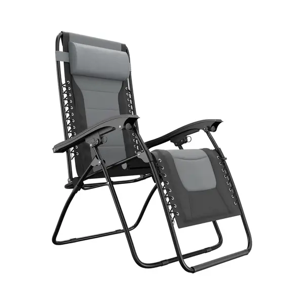 LifeGoods Lounger Comfort - Klappbar - 30°-90° Verstellbar - Tassen- Und Telefonhalter - Gartenstuhl - Schwarz/Grau thumbnail