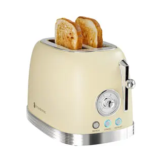 KitchenBrothers Retro-Toaster - Toaster - 6 Heizstufen - 2 Extra Breite Schlitze - 815W - Beige