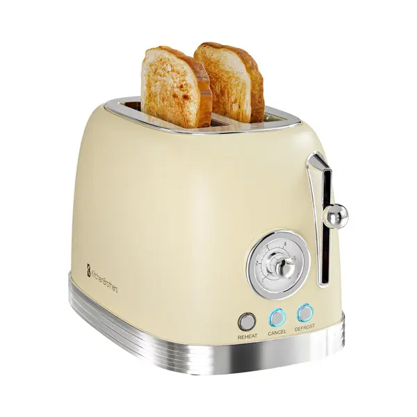KitchenBrothers Retro-Toaster - Toaster - 6 Heizstufen - 2 Extra Breite Schlitze - 815W - Beige thumbnail