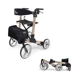 Parvum Luxo Rollator - Luxe Dubbel Opvouwbare Rollator (6, 9kg) - Incl. Stokhouder, Tas & Rugleuning - Champagne, Medium