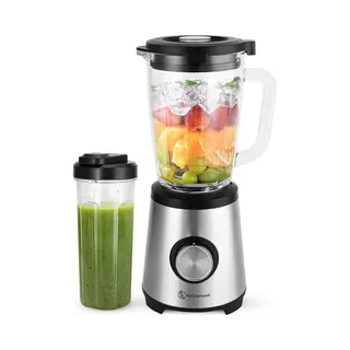 Kitchenwell Blender - Krachtige 1300 Watt Smoothieblender Met To-Go Beker - 1.75 Liter - Glazen Kan - 3 Standen - Rvs/Grijs