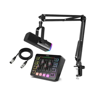 Fifine - Starterspack 2.0 - AM8T & SC3 - Podcast Starterspack - Gaming Streaming - Usb Rgb Microfoon Met Boom Arm - Streaming Deck - Dj Mixer - Incl