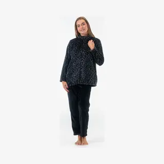 Gaubert Dames Fleece Huispak En Pyjama Met Rits - Ochtendjas - Panterprint - Superzacht Fleece - 2330 Zwart - Maat M
