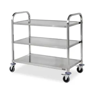 Hcb® - Horeca Professionele Serveerwagen Op Wielen - 3 Niveaus - Keukenwagen Van Roestvrij Staal/roestvrij Staal - Serveerwagen - Roltafel -