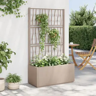 GranMaison Plantenbak Met Klimrek - Weerbestendig - Bloembak - Met Trellis - Buiten - Polypropeen - Plantenrek - Rechthoekig - 80 Liter - Lichtbruin