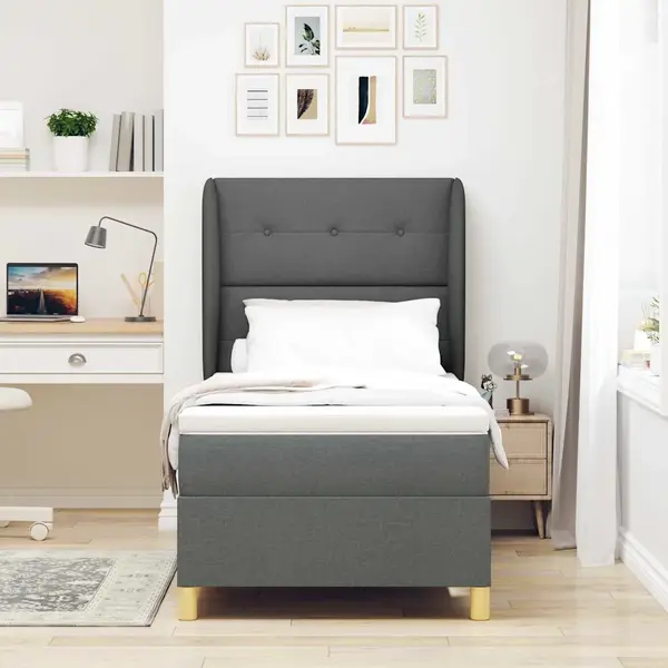 VidaXL Boxspringbett Mit Kopfteil Dunkelgrau 200 X 100 Cm Stoff thumbnail