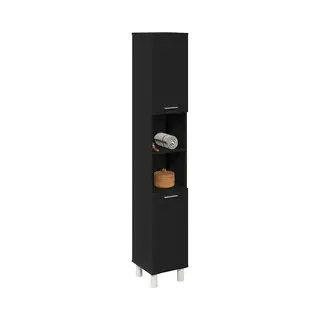 Black Oak Bathroom Cabinet - 30x30x179 Cm, Made Of Engineered Wood Vidaxl