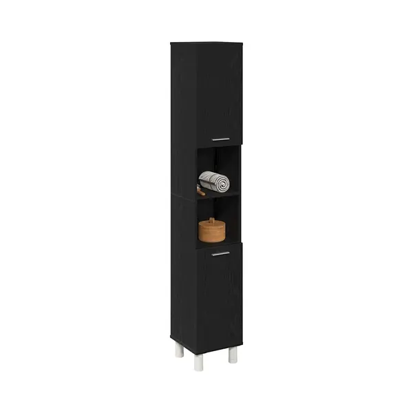 Black Oak Bathroom Cabinet - 30x30x179 Cm, Made Of Engineered Wood Vidaxl thumbnail
