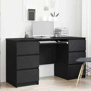 VidaXL Schreibtisch Mit Speicher Schwarz Eichen-Optik 140 X 50 X 76 Cm (1-St)