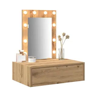 VidaXL Make-uptafel Voor Aan De Muur Met Ledverlichting, Ambachtelijk Eiken