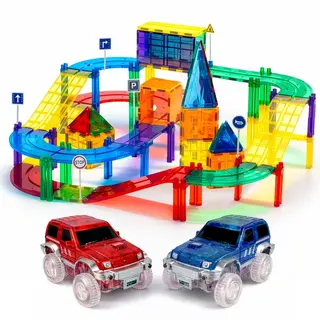Sweet Sprout Magnetic Tiles - Racebaan - Constructiespeelgoed - Magnetische Tegels - Speelgoed - 105 Stuks - Montessori - Met 2 Extra Auto's