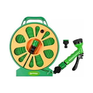 Benson Tuinslangset 15 Meter - Haspel Met Sproeikop - Compact - Muurhaspel - Waterslanghaspel