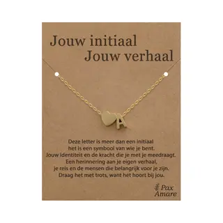 Letter A Ketting Op Cadeau Kaartje - Jouw Initiaal, Jouw Verhaal - 45cm Goudkleurig Stainless Steel - Initiaal & Hartje Hanger - Pax Amare