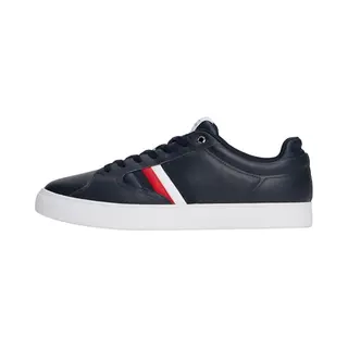Tommy Hilfiger Herren Cupsole Sneaker Icon Court Stripes Aus Leder, Blau (Desert Sky), 44