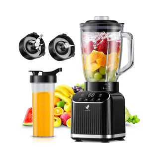 NovaWare Blender - 1.5L - Inclusief Beker To Go 600ml - 1300W Smoothie Maker - Mini Blender – Met Display - Glas - Zwart
