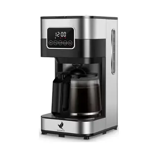 NovaWare Koffiezetapparaat Filterkoffie - 1.5L – Met Glazen Kan & Herbruikbaar Filter - Koffiemachines - Display – 12 Kopjes – Zwart/Rvs