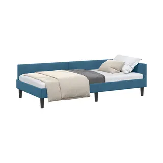 VidaXL Eckbettgestell Mit Kopfteil Blau 90 Cm X 200 Cm Samt