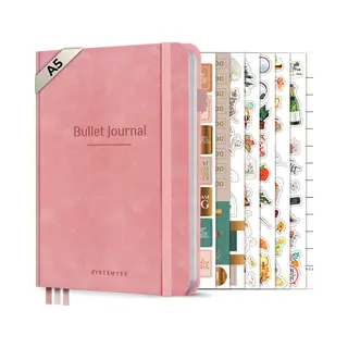 Systemyze Bullet Journal – Notitieboek A5 – Journal Notebook – Hardcover Vegan Leer – Roze