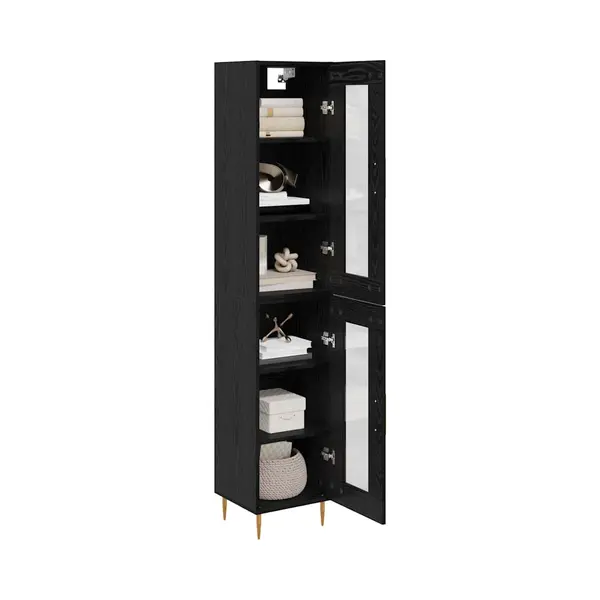 Highboard 2 Pcs Schwarz Eichen-optik Glas Vidaxl thumbnail