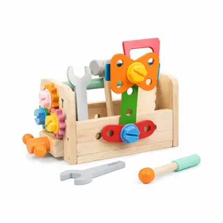 Boeckie - Houten Gereedschapskoffer Kind – Montessori Speelgoed – Educatief Bouwspeelgoed – Inclusief Hamer, Schroeven & Gereedschap –