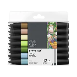 Winsor & Newton 0290142 ProMarker, Professioneller Layoutmarker - 2 Spitzen, Fein Und Breit Für Zeichnungen, Design Und Layouts - 13 Farben Set -