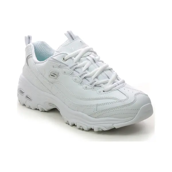 Skechers Damen D'lites Fresh Start Sneaker, White Leather Mesh Silver Trim L, 38.5 Eu thumbnail