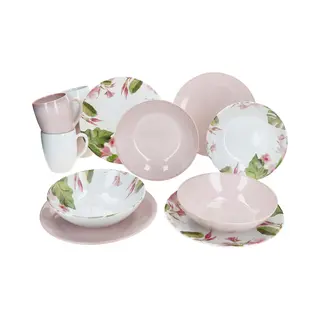 MÄSer Frühstücks-Geschirrset Ossia 12tlg Exotic Tearose Rosa Frühstücksset, Steingut