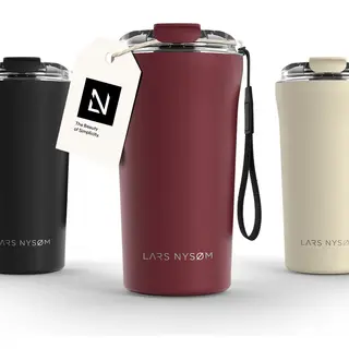 Lars NysØM Thermo Coffee Mug-to-go With Strap 17oz | Travel Mug 0.5 Liter With Insulation | Leak Proof Stainless Steel Thermal Tumbler For Coffee And