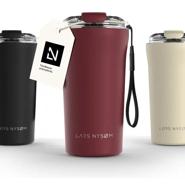 Lars NysØM Thermo Coffee Mug-to-go With Strap 17oz | Travel Mug 0.5 Liter With Insulation | Leak Proof Stainless Steel Thermal Tumbler For Coffee And thumbnail
